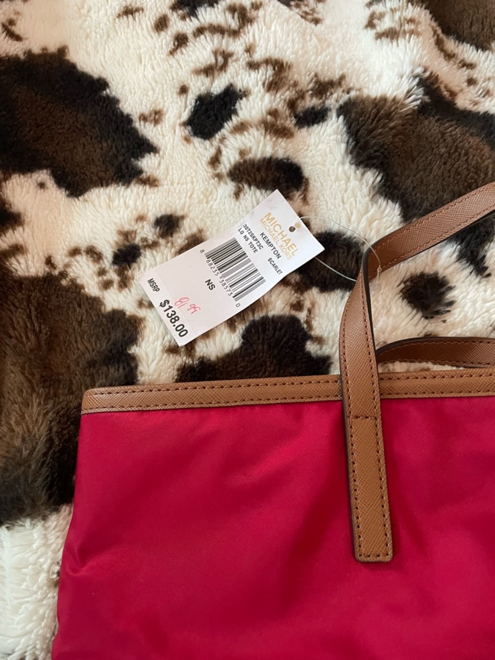 Michael Kors Red Tote with Brown Trim and Zip Pocket - Picture 6 of 8